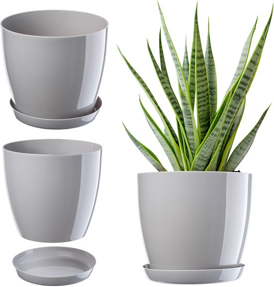Kadax bloempot, plantenpot met onderschotel, ronde bloempot voor binnenshuis, elegante sierpot van kunststof, bloempot voor bloemen en planten, lichtgewicht plantenpot ( 20 cm, oranje
