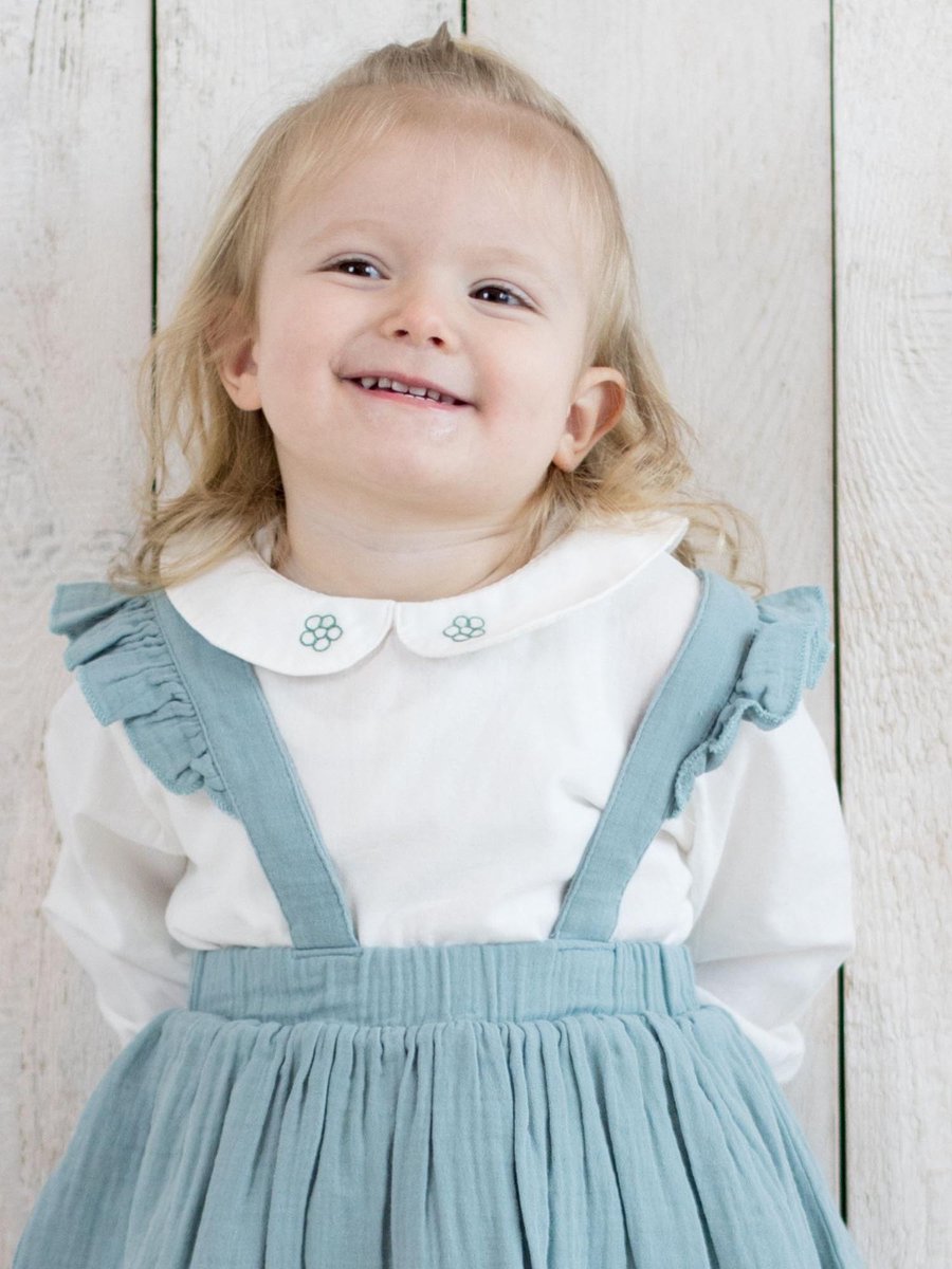 Kindershirt OrganicEra Biologisch Voile Peter Pan Kraag Kindershirt met Borduursel