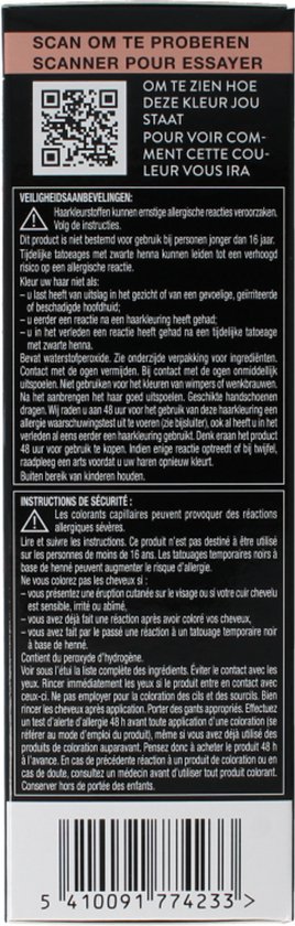 QR-code en veiligheidsinstructies voor allergische reacties op de achterkant van de verpakking.