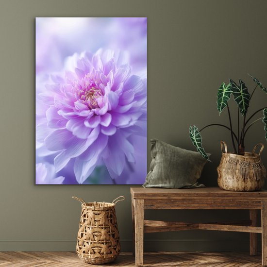 Aluminium schilderij 80x120 cm - Wanddecoratie metaal - Paars - Dahlia - Dromerig - Metalen muurdecoratie woonkamer - Decoratie industrieel - Foto op dibond - Industriële accessoires slaapkamer