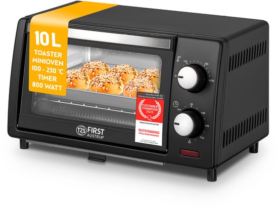 TZS First Austria Mini oven 10L - vrijstaande oven - 800W - max 230°C - Timer - Zwart