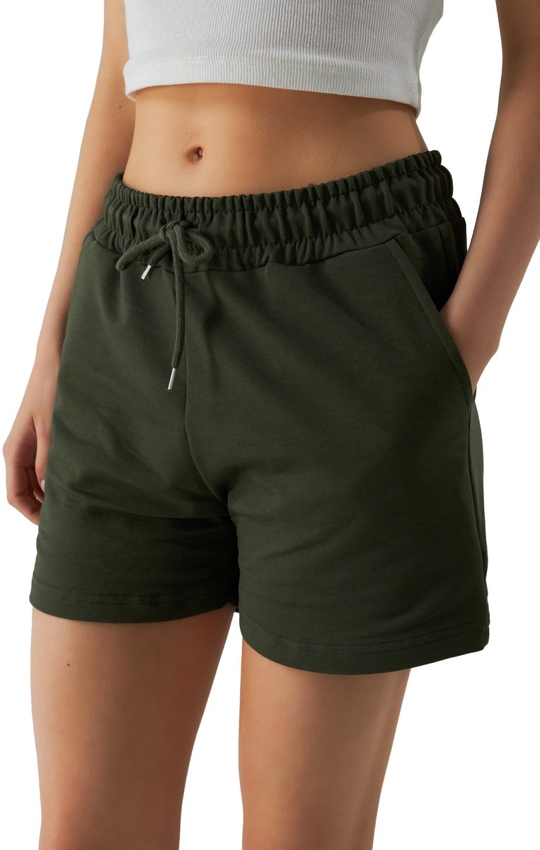 ROSS CAMP korte broek dames - comfortabele shorts dames - katoen sweat short - Khaki L