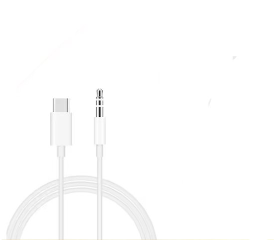 Witte USB-C naar 3.5mm aux kabel.