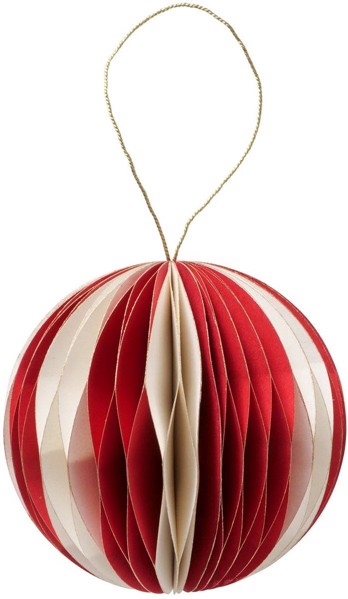 Kerstbal Yorki Ø9cm mat rood/wit papier