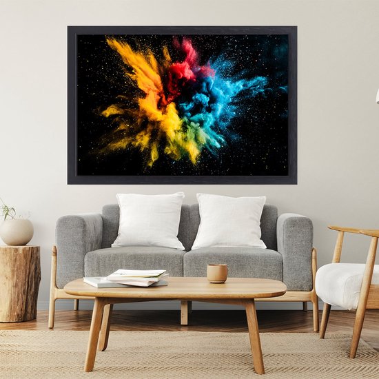 Abstracte kleurrijke explosie kunst - Kleur canvaskunst - Schilderij op canvas explosie - Abstract expressionisme - Canvas lijst - Wanddecoratie woonkamer - canvas met baklijst 150x100 cm