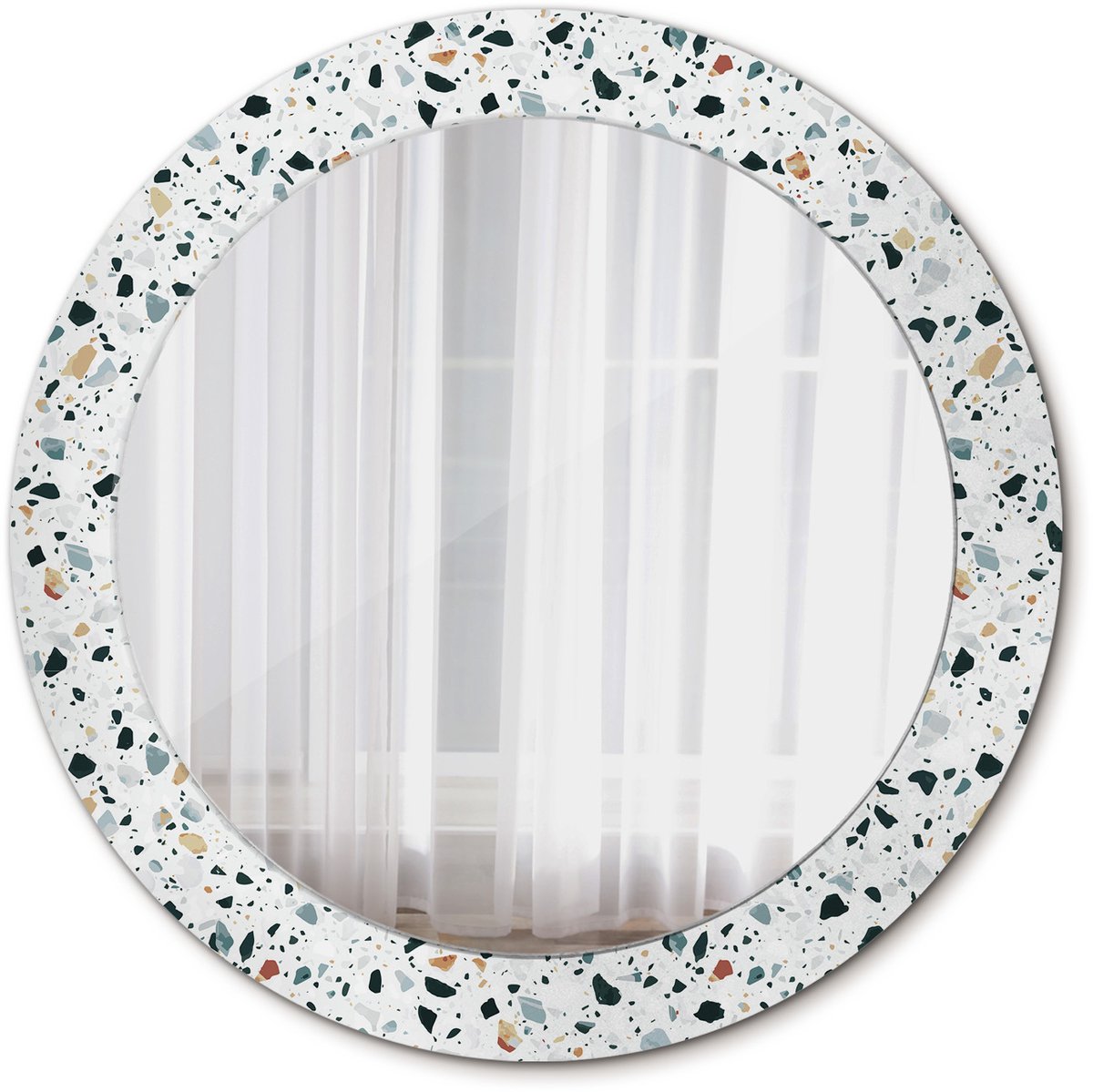 Tulup Spiegel - Spiegel op gehard Glas - Ronde Spiegel - Natuursteen - Diameter: 70 cm - Spiegel met patroon - Woonkamerspiegel - Inloopkastspiegel - Hal - Witte - Premium Spiegel - Tijdloos Spiegel - Montageset