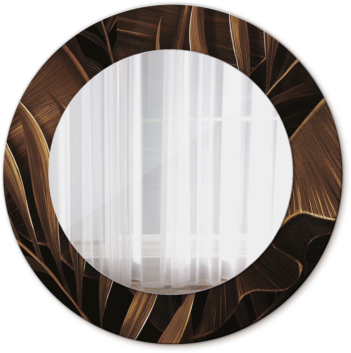 TULUP Spiegel - Ronde vorm Spiegel - Veiligheidsglas - Bruine bananenbladeren - Diameter: 50 cm - Bruine - Inloopkastspiegel – Badkamerspiegel - Toiletspiegel - Decoratieve spiegel met patroon - Moderne Spiegel - Wanddecoratie Spiegel - Montageset Bruin Bruine bananenbladeren