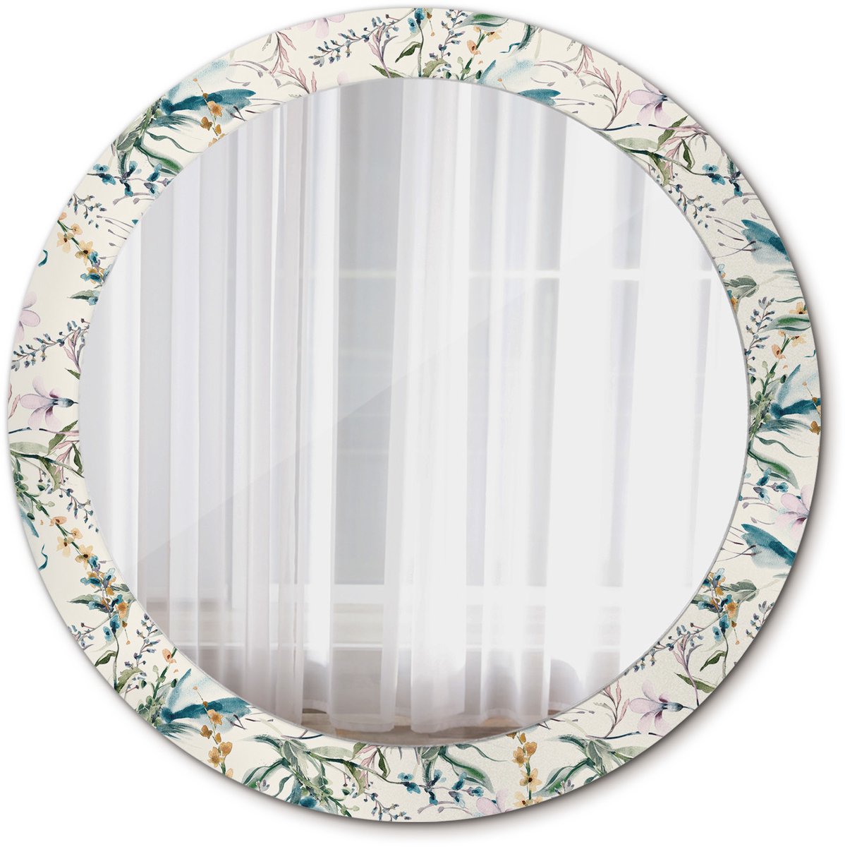 Tulup Spiegel - Ronde Spiegel - Spiegel op gehard Glas - Aquarelbloemen - Diameter: 80 cm - Spiegel met een sierlijk motief - Spiegel voor elke ruimte - Crèmige - Met spiegelprint - Decoratieve wandspiegel - Eenvoudige montage