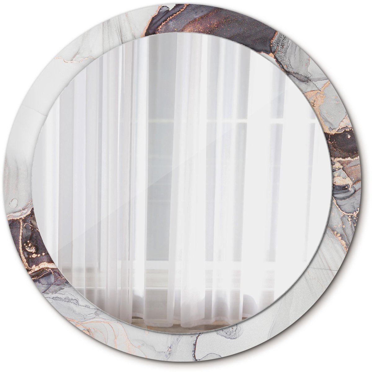Tulup Spiegel - Ronde Spiegel - Spiegel op gehard Glas - Marmer abstract - Diameter: 90 cm - Decoratieve spiegel - Woonkamerspiegel - Inloopkastspiegel - Spiegel voor kantoor of studio - Witte - Scandinavisch Design - Wandmontage