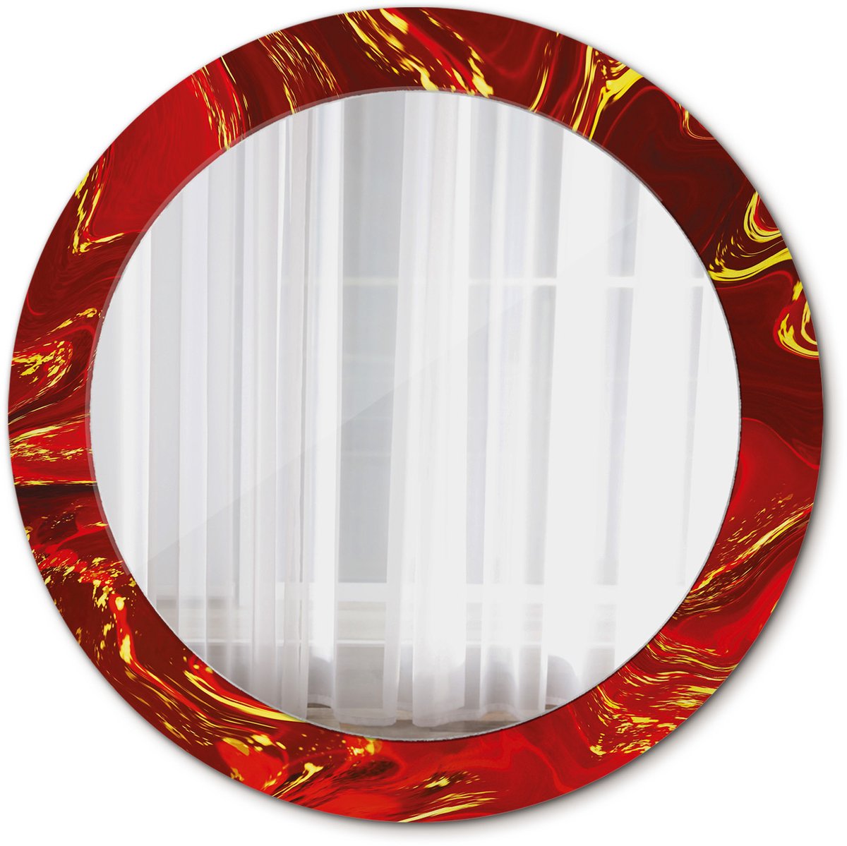 Tulup Spiegel - Ronde vorm Spiegel - op gehard Glas - Rood marmer - Diameter: 70 cm - Spiegel met een sierlijk motief - Spiegel voor elke ruimte - Rode - Wanddecoratie Spiegel - Decoratief Spiegel - Hangspiegel