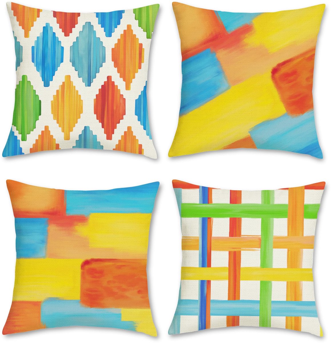 Ibenzoa Set van 4 decoratieve boho kussenhoezen met kleurrijke abstracte patronen voor woonkamer en meer kleurijk