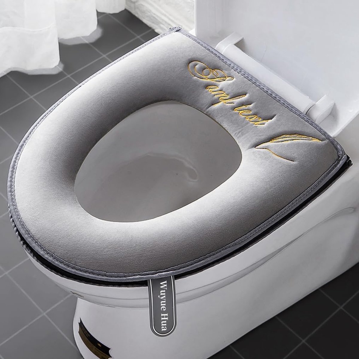 Dikkere Zachte Toiletstoelhoes Pad - Handvat - 2 Stuks - Grijs - Wasbaar