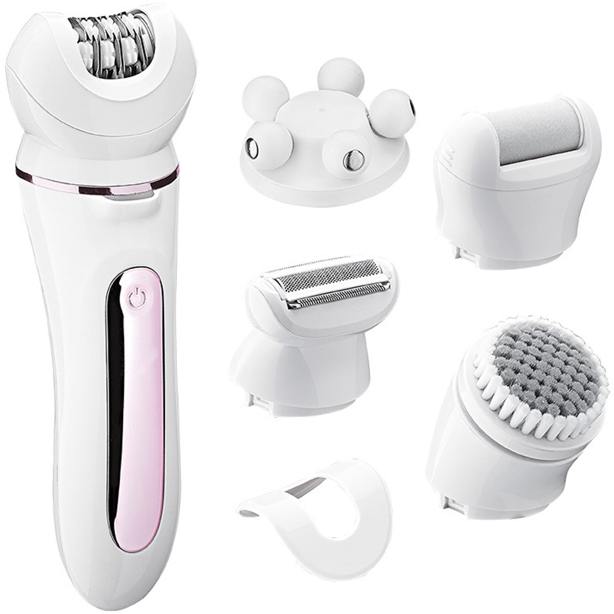 Waterdichte epilator voor vrouwen - 5-in-1 bikinitrimmer - Oksel-epilator - Scheerapparaat - Gezichtsscheerapparaat - Gezichtsmassager - Lichaamsexfoliant - Oplaadbare ontharing - Roze