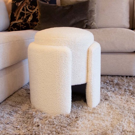 Pouf Bouclé Milton & Oldbrook Ø 35 cm Rimini Wit