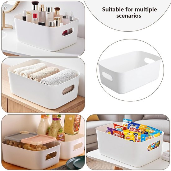 12 Stuks Opbergdozen, Kunststof Opbergmand Met Handgrepen Multifunctionele Opbergdozen Voor Keuken Kantoor Kast Badkamer Speelgoed Wit 600x623
