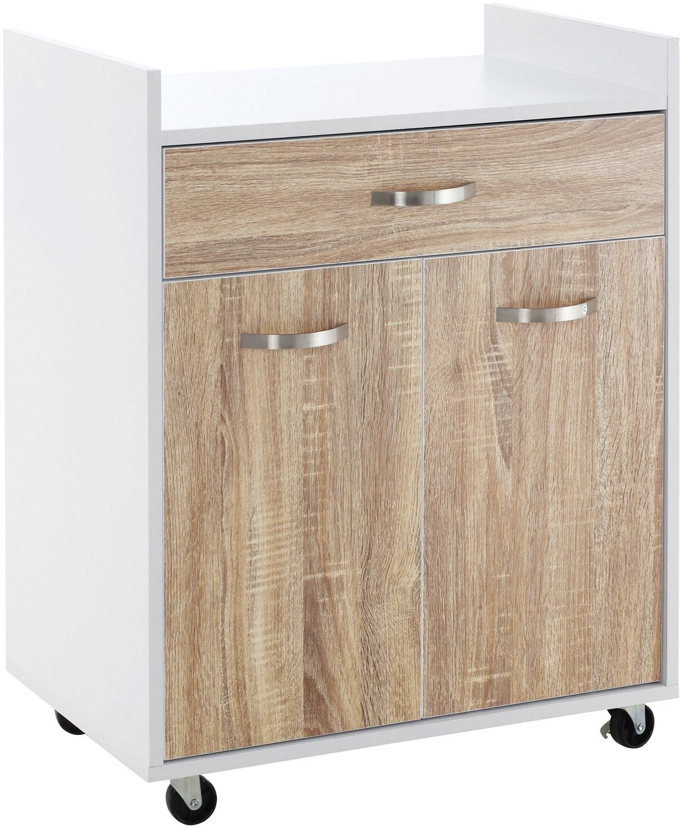 HOMCOM-Keukenwagen-Spaanplaat-60x40x77cm-Eiken, Wit