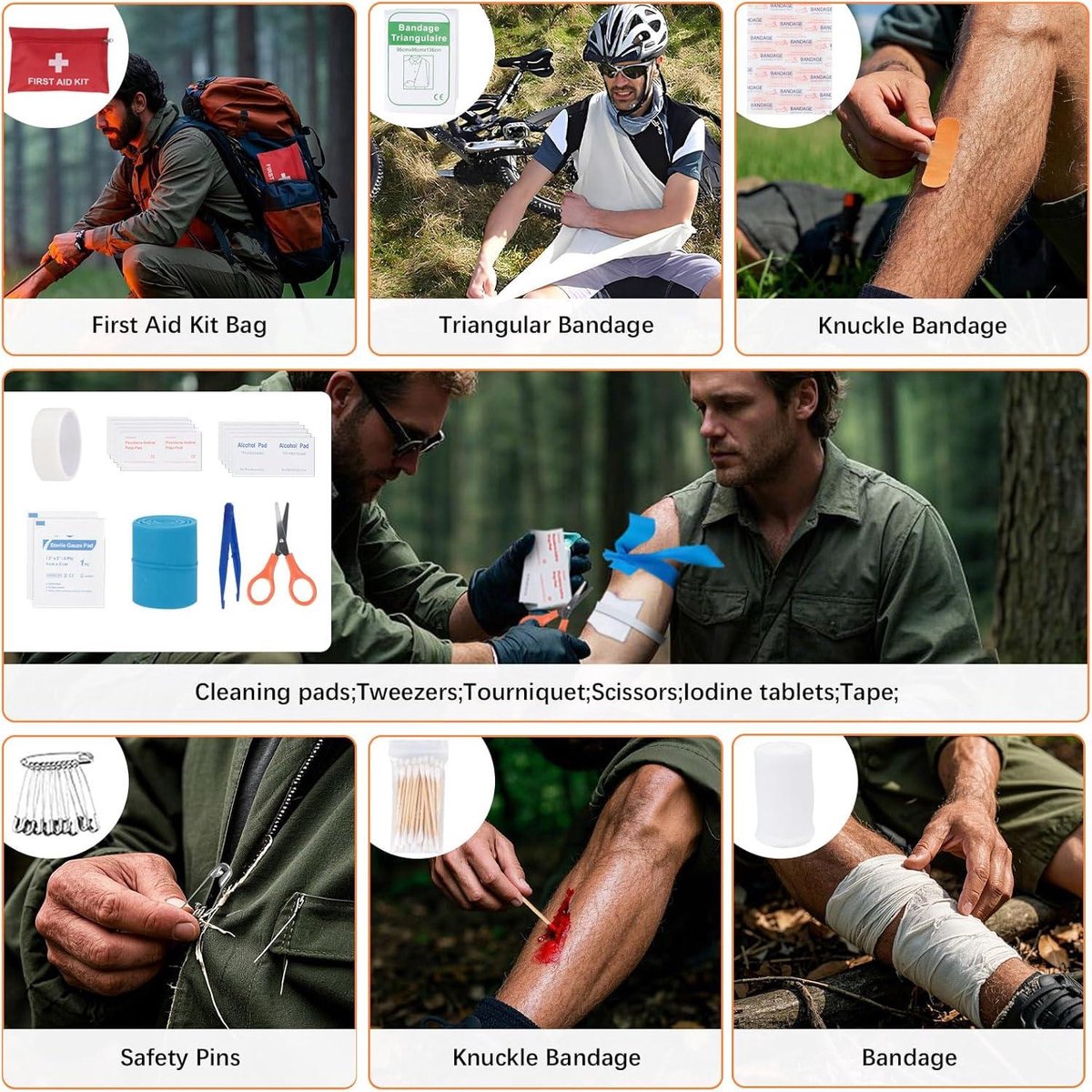BILIPLE Survival Kit 35-in-1, professionele noodset met campingaccessoires, premium set, mes, outdoor-uitrusting, survivaluitrusting, voor camping, bushcraft, jacht, avontuur, vaders, mannen