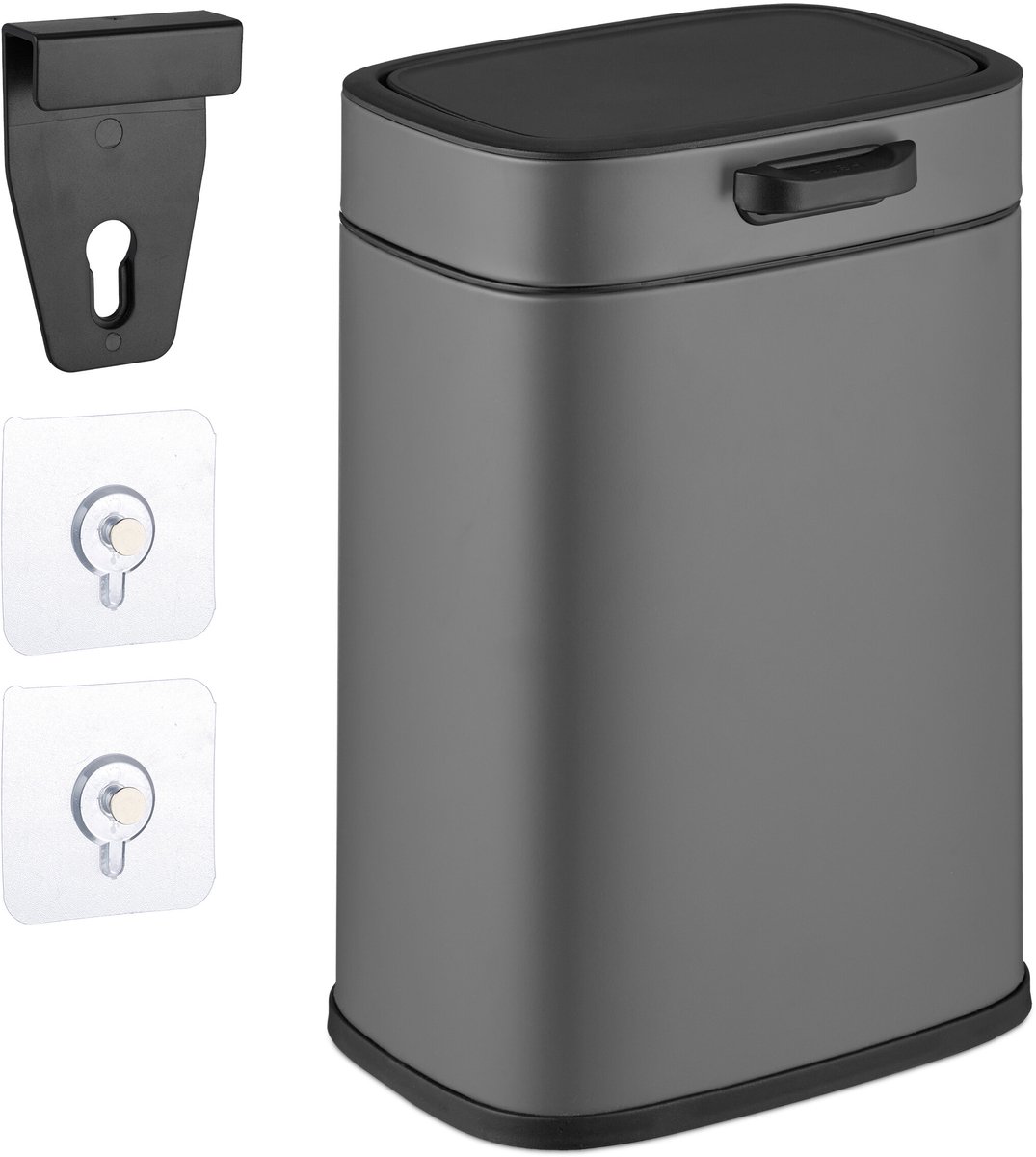 hangende prullenbak - 5 l - voor keukenkastje - badkamer - met plakstrips - grijs