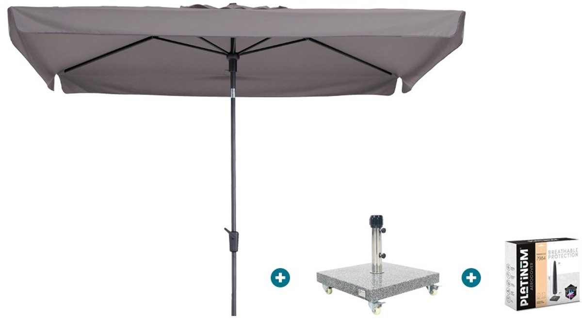 Madison Delos Luxe stokparasol 200x300 cm. - Taupe met Sevilla voet en hoes