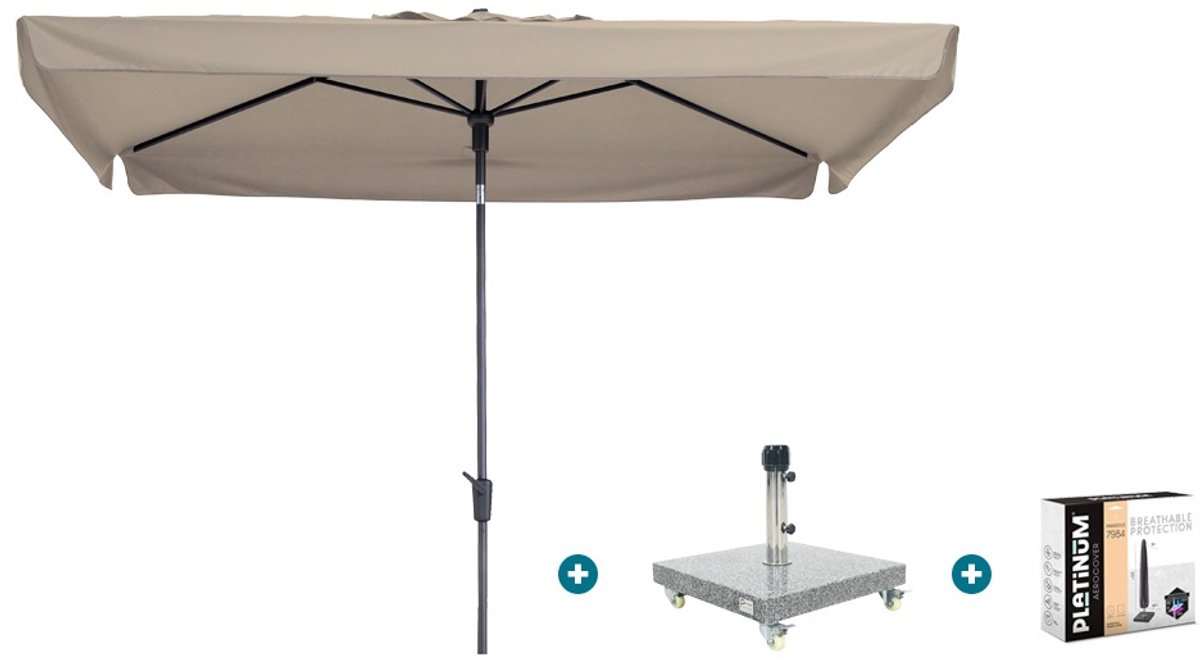 Madison Delos Luxe stokparasol 200x300 cm. - Ecru met Sevilla voet en hoes