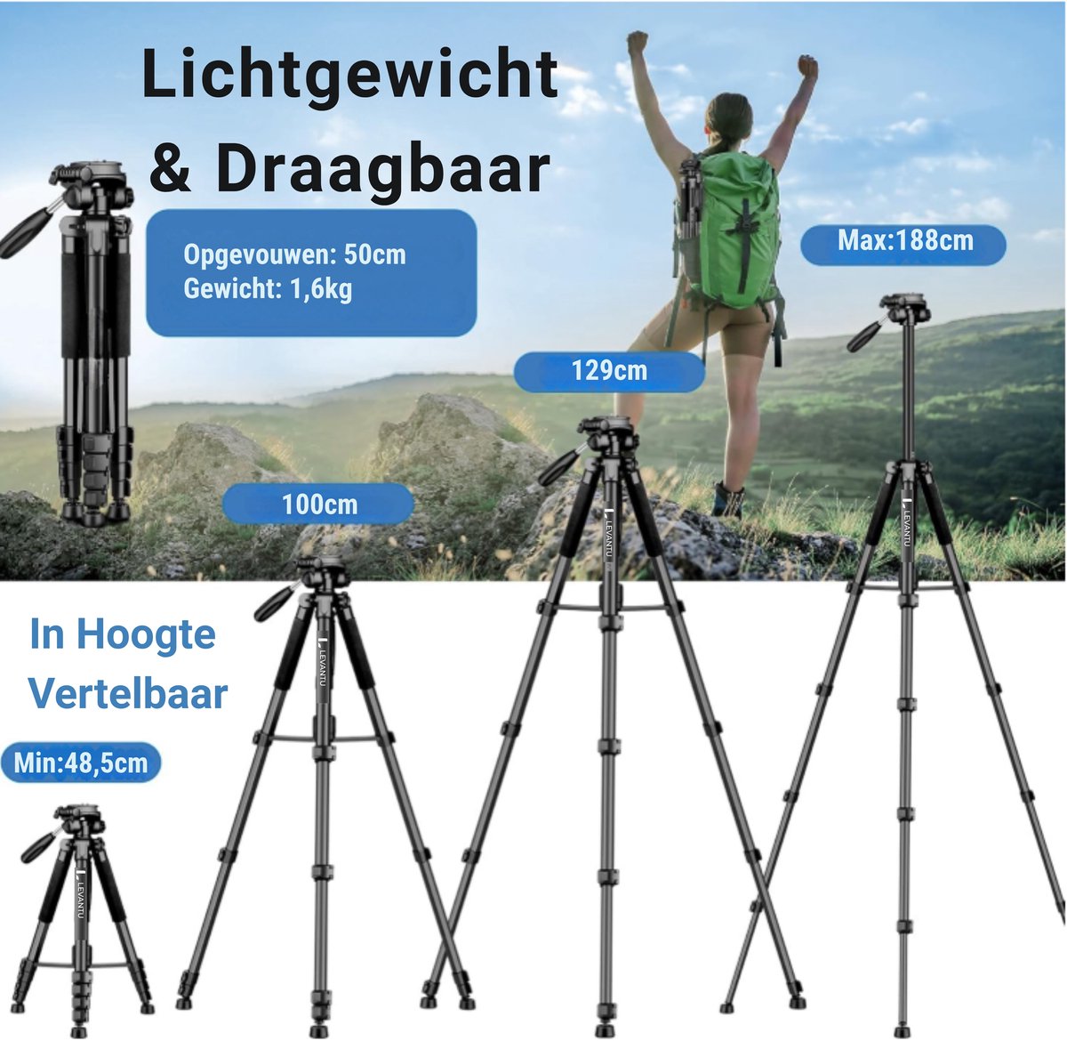 LEVANTU Statief - Tot 188cm met Bluetooth thumbnail 5