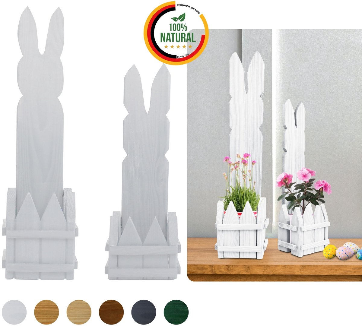 2er SET Paasdeco Haas van Hout Wit 40 en 50 cm Hoog Deko Figuur Pasen Lente-deco 