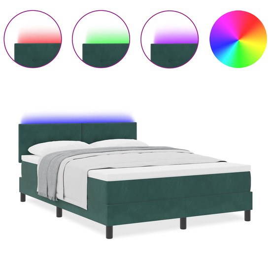 vidaXL - Boxspringbed - met - Matras - & - LED - Donkergroen - 140x200 - cm - Velvet