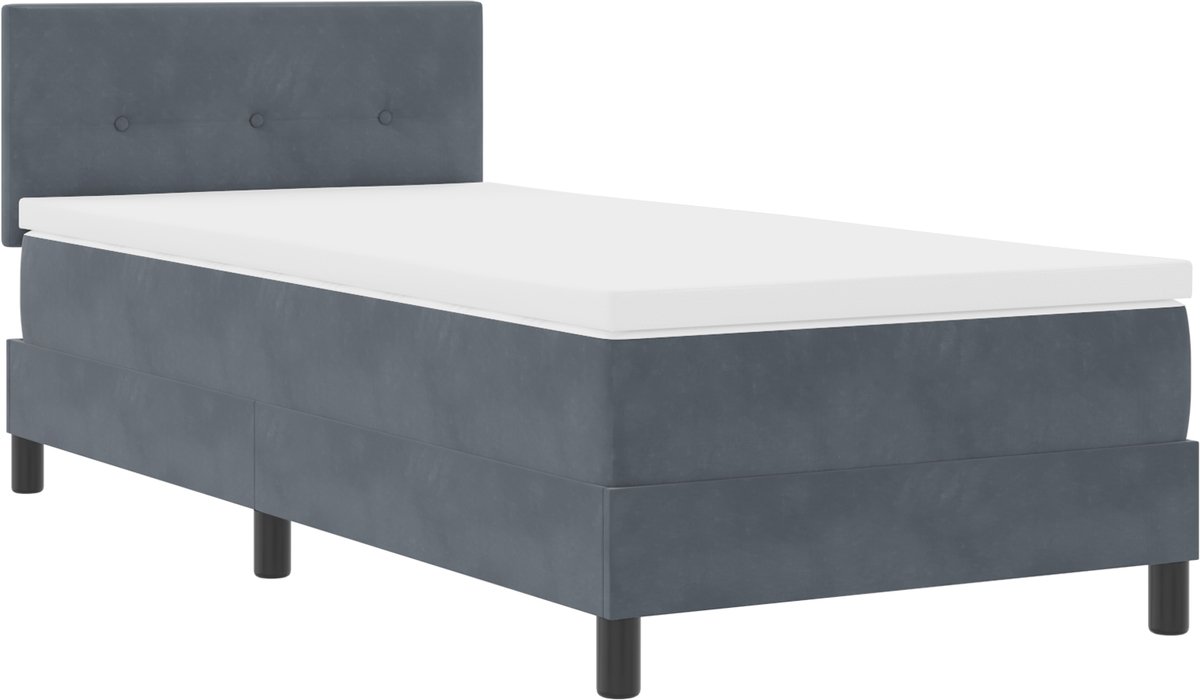 vidaXL - LED - Box - Spring - Bed - Donkergrijs - 90 - x - 200 - cm - Fluweel