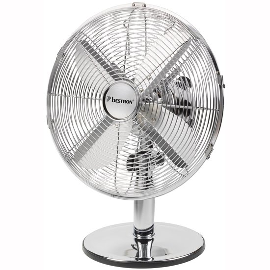 Bestron Tafelventilator Ø 35cm, Ventilator met 3 snelheidsstanden & 75° graden draaifunctie, 35Watt, DFT35CH, kleur: chrome
