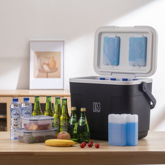 Brisby Koelbox 22L - Frigobox Zwart - Tot 40 uur isolatie - Inclusief 4x 450ml Koelelementen, 3-delige Vershoudbakjes Set en 2x 500ml Zwarte RVS Thermosflessen - Slimme sluiting - Koelelementen vast in deksel van Brisby — afbeelding 5