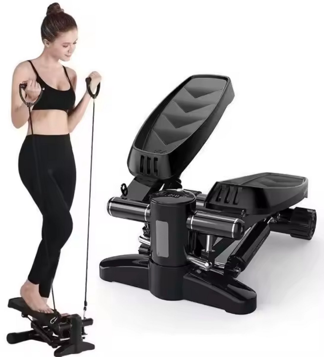 LumiWay Stepper met Display & Weerstandband - Incl 2 Weerstandbanden - Stappenteller - Verstelbare Weerstand - Cardio Home Gym - Crossfit - Thuis Fitness Trainer - Aerobic Step