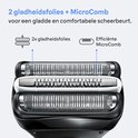 Detailopname van de scheerkoppen van een Braun scheerapparaat met "2 gladheidsfolies + MicroComb".