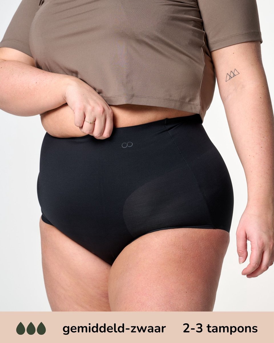 Moodies menstruatie ondergoed - Corrigerende High Waist Hiphugger - gemiddeld/zwaar kruisje - maat 3XL - zwart
