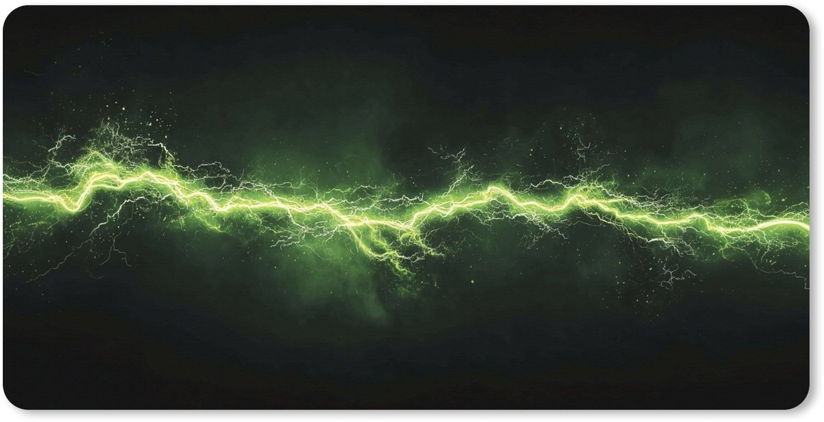 Muismat XXL 90x45 cm - Bureau onderlegger - Bureau mat Gaming - Elektriciteit - Lijn - Vonken - Groen - Bureaumat - Gaming mousepad xl - Bureaulegger groot - Computer deskmat