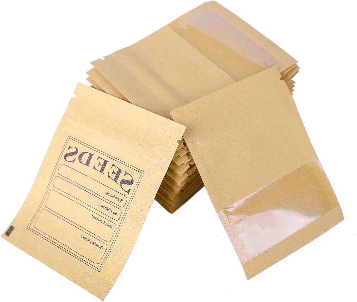 100 Pcs Kleine Bruine Hersluitbare Kraft Papier Zaad Pakketten met Duidelijke Venster Munt Envelopen Zakken Ritssluiting voor Zaad Bloem Opslag 7x9.5cm (2.7x3.7inch)