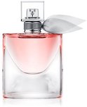 Lancôme La Vie est Belle Eau de Parfum in een glazen fles met een verloop van lichtroze naar helder, met een grijze strik.