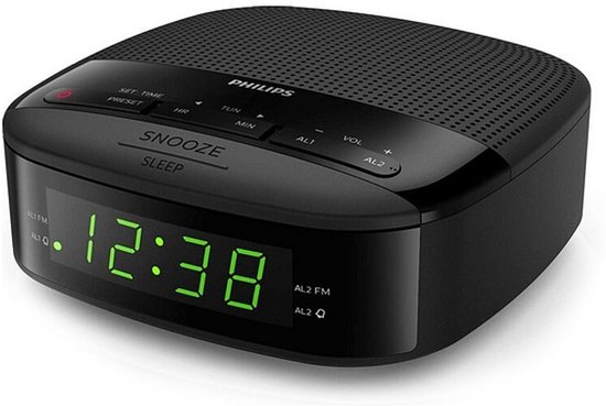 PHILIPS TAR3205 - Klokradio Digitaal - FM Radio (Dubbel Alarm - Sleeptimer - Compact Design - Digitale FM Radio - Batterij als Back-up - Zwart