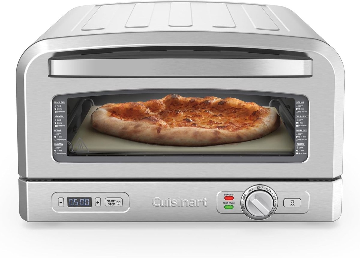 Cuisinart - Pizza Oven - Houtgestookte smaak in 5 minuten - Voor binnen - Complete pizza set - Inclusief pizzaschep, pizzasnijder, steen en diepe schaal - RVS
