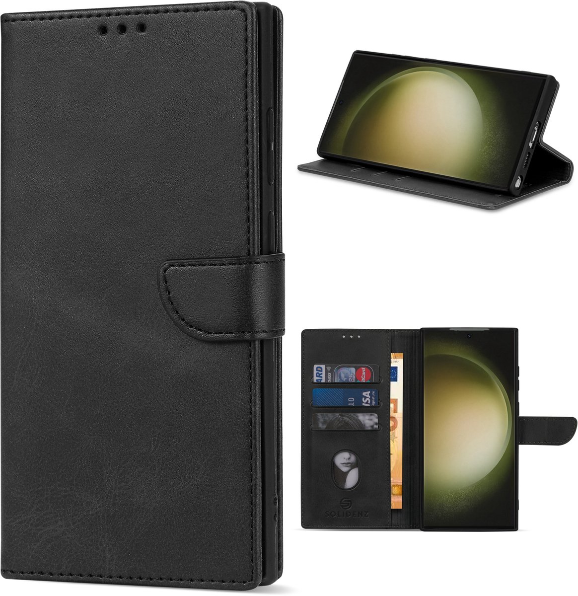 Solidenz hoesje - Geschikt voor Samsung Galaxy S23 Ultra - Bookcase - Zwart