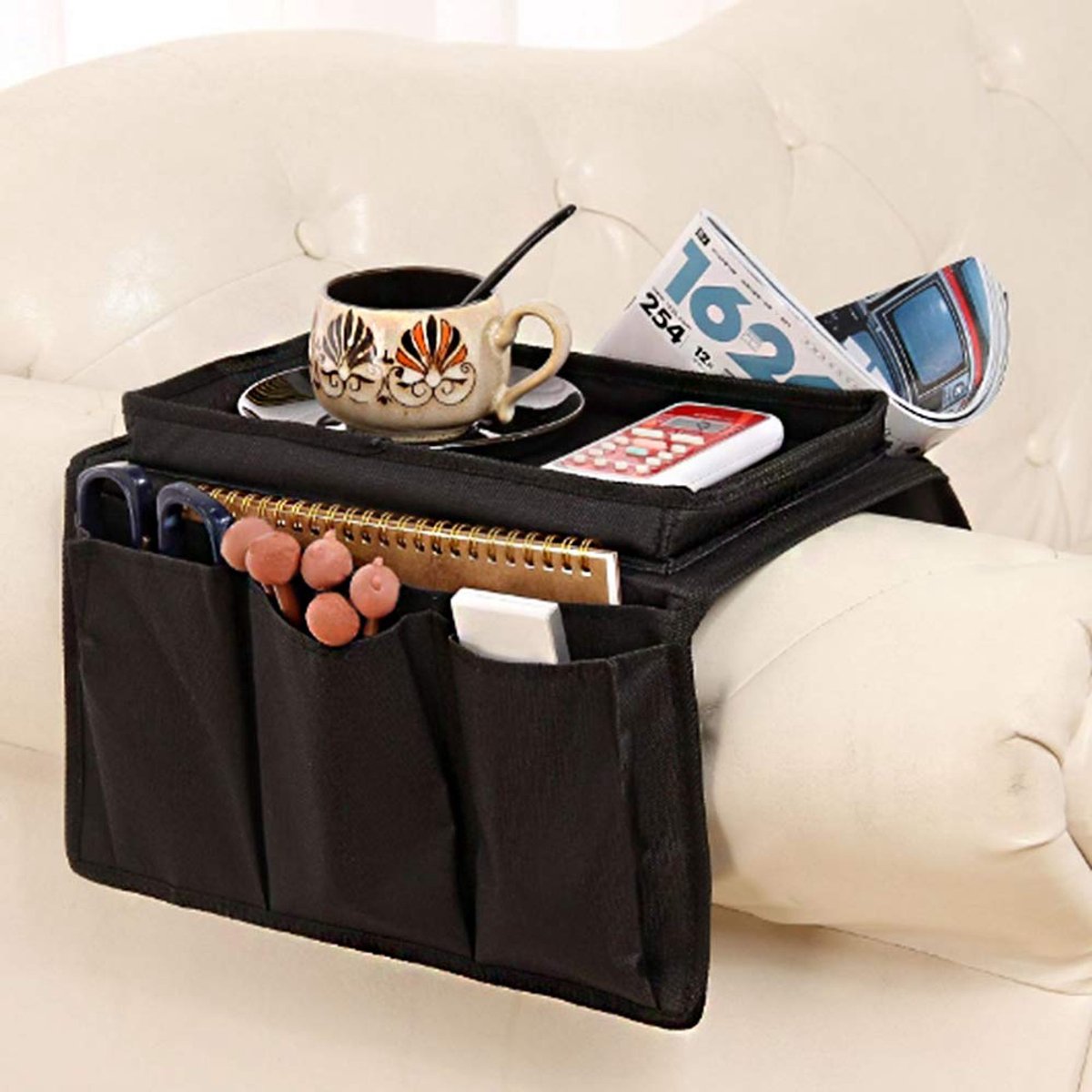 Sofa Armsteun Organizer - Makkelijk en Functioneel - Zwart - Polyester