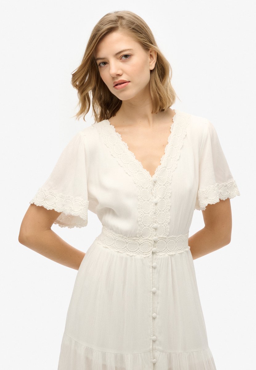 Superdry Ibiza midi-jurk met korte mouwen Dames Jurken Creme