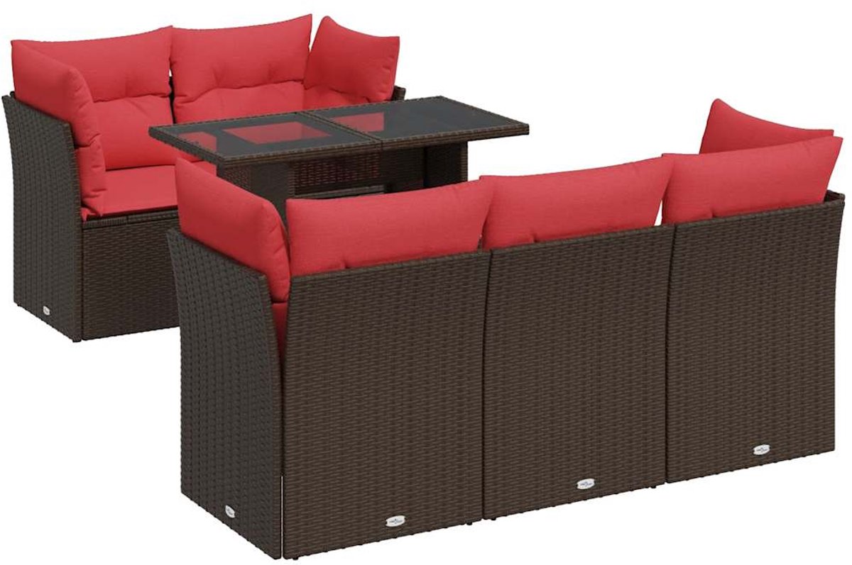 vidaXL 6-delige - Loungeset - met - kussens - poly - rattan - acacia - bruin