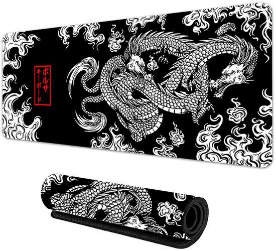 Grote Muismat 80x30 | Gaming Muismat | Zwart en wit | XXL | Antislip | Desktop Mat | Computer Mat | Draak