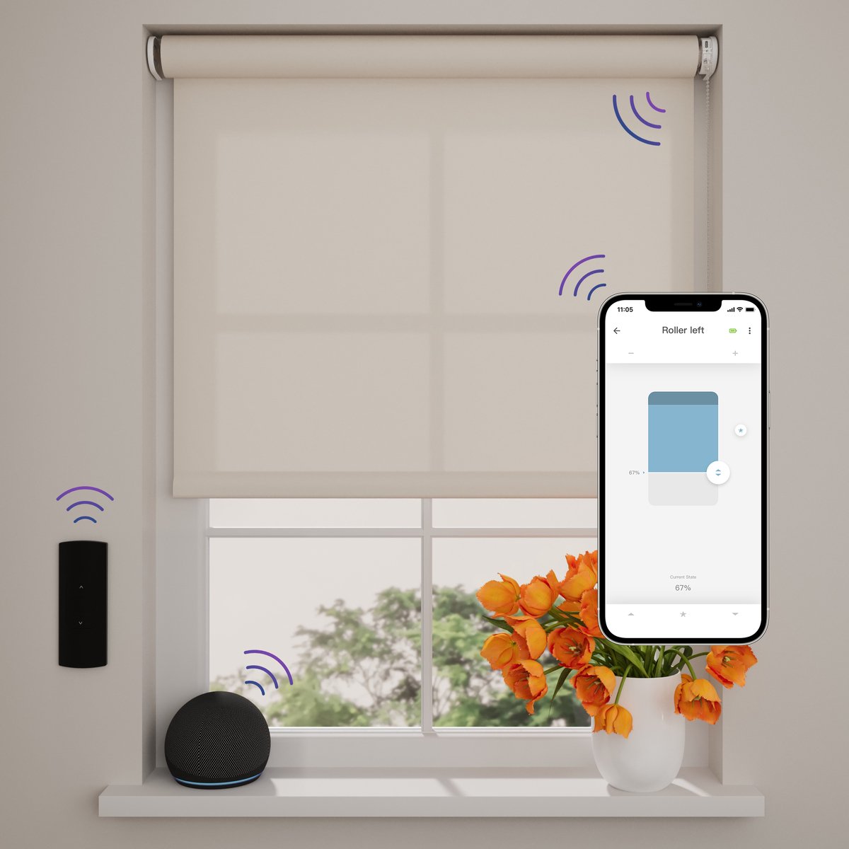 DTCH® Elektrisch rolgordijn Lichtdoorlatend - Easy - Sand - 140 x 190 cm - Motionblinds CMD-02-P