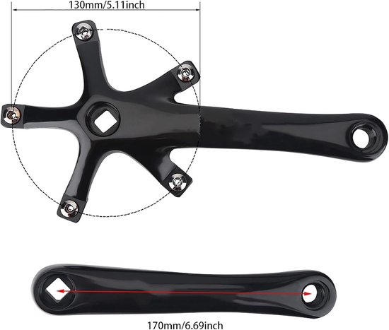 Fiets Crank Arm - 1 Paar Set van Fiets Trapairarm - 170 mm Aluminium Legering - Mountainbike Tandwiel BCD 130 mm van Merkloos	 — afbeelding 3