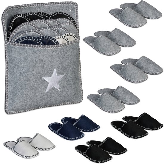 Chaussons à enfiler - 8 paires - pointure 36 - 45 - 3 tailles - feutre - antidérapants