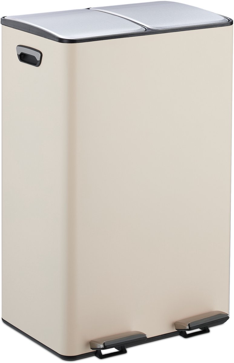 prullenbak 2 vakken - elk 30 liter - afvalscheiding - binnenemmers - beige