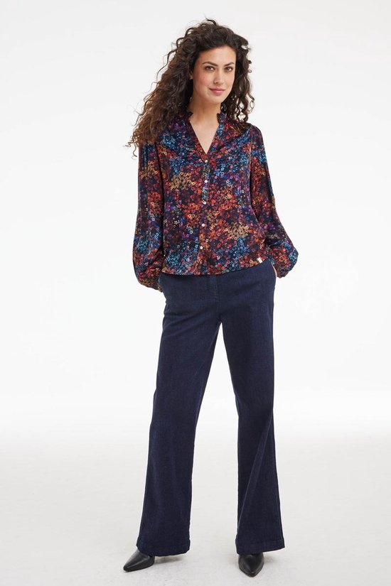 DIDI Dames Blouse Horizon satin Blue Mille fleurs print maat 48