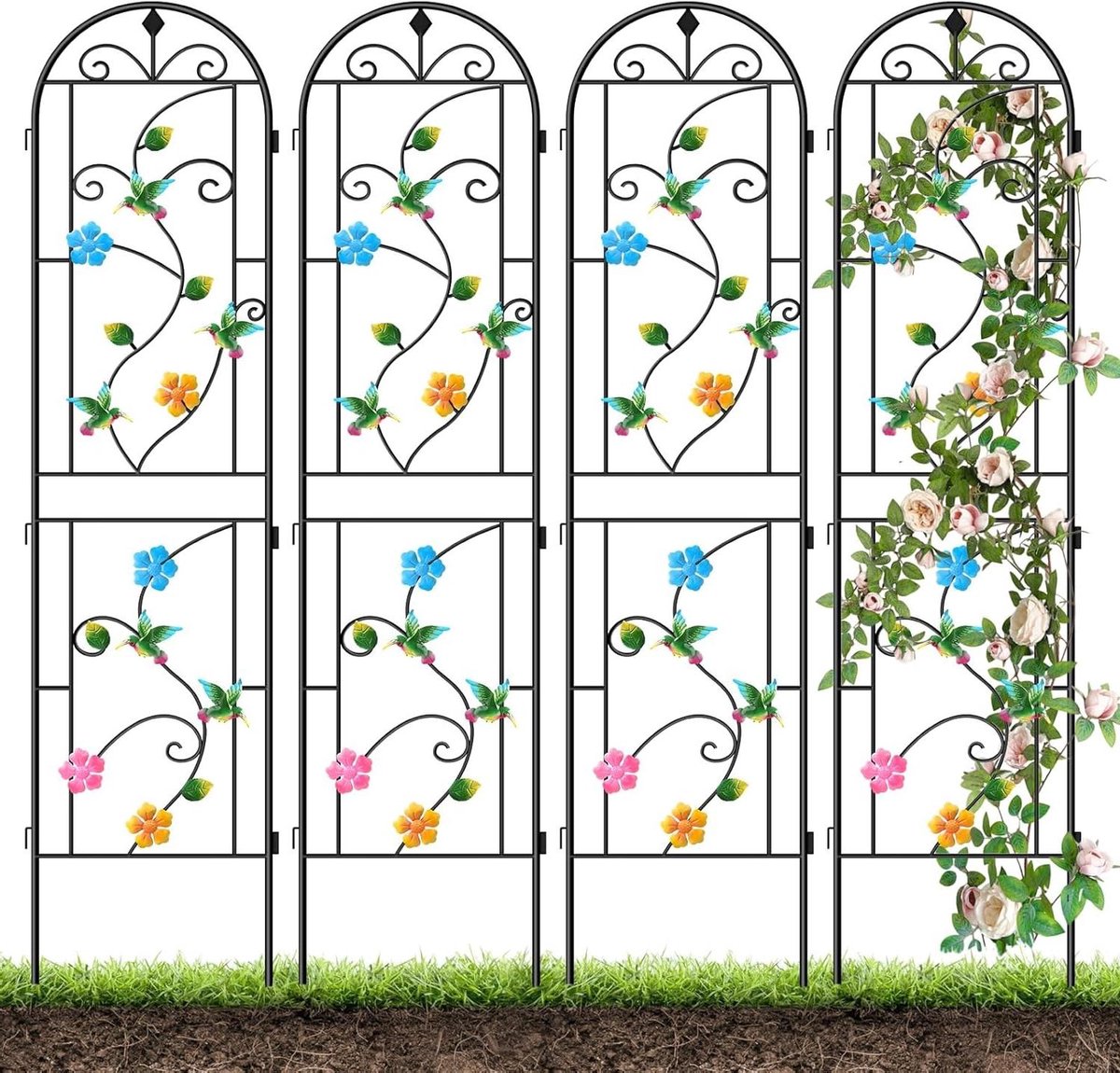 ByShane - Tuinlatwerk 4-Pack voor Klimplanten - Kolibrie Tuinklimrek - Roestvrij Metalen Klimsteun - Achtertuin Bloemen en Groenten - 22 Meter