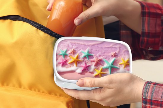 Lunch Box Wit - Lunch Box Étoile de Mer - Plage - Vagues - Lunch Box 18x12x6 cm - Lunch Box Pain - Boîtes à pain pour Enfants et Adultes